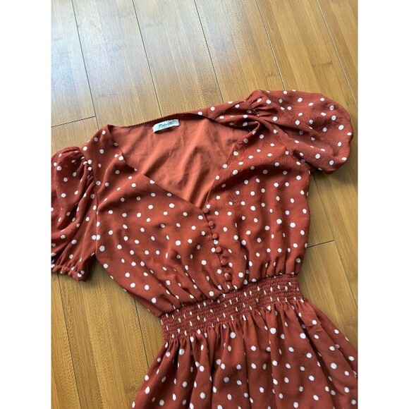 Madewell Smocked Waist Mini Dress Orange Dots - XS - Picture 3 of 6
